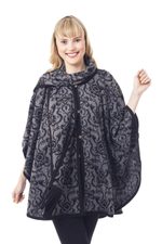 Reversible alpaca blend ruana, 'Peruvian Wildflower in Grey' - Alpaca Blend Grey and Black Ruana with Scarf