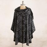 Reversible alpaca blend ruana, 'Peruvian Wildflower in Grey' - Alpaca Blend Grey and Black Ruana with Scarf