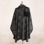 Reversible alpaca blend ruana, 'Peruvian Wildflower in Grey' - Alpaca Blend Grey and Black Ruana with Scarf
