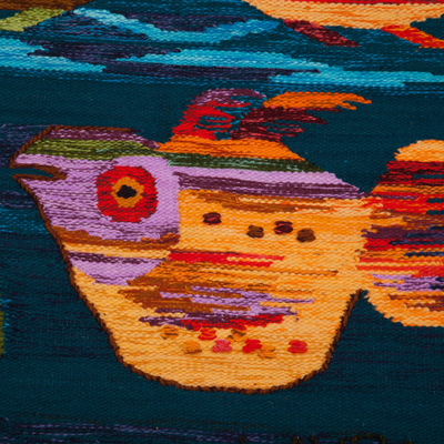 Wool tapestry, 'Colorful Aquarium' - Handwoven Wool Fish Tapestry from Peru