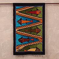 Wool tapestry, 'Andean Fish' - Fish-Themed Wool Tapestry from Peru