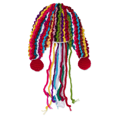 Hand-Crocheted Fringed Alpaca Blend Chullo Hat from Peru