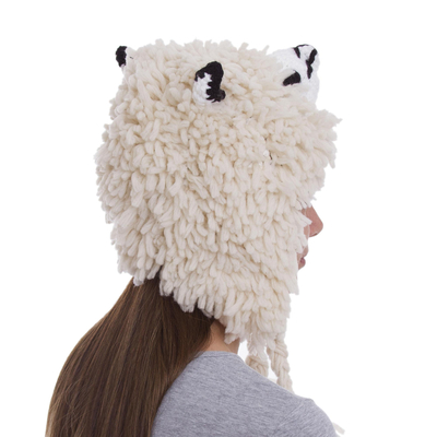 Alpaca blend chullo hat, 'Cute Alpaca' - Hand-Crocheted Alpaca-Shaped Chullo Hat from Peru