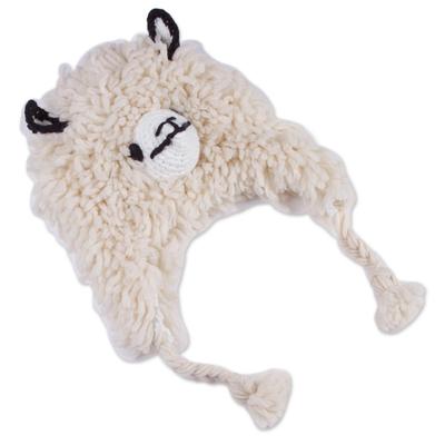Alpaca blend chullo hat, 'Cute Alpaca' - Hand-Crocheted Alpaca-Shaped Chullo Hat from Peru