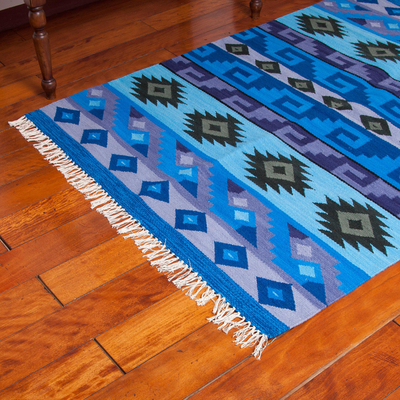 Wool area rug, 'Incan Empire' (4x6) - Handwoven Wool Area Rug in Blue (4x6) from Peru