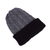 Reversible 100% alpaca hat, 'Warm and Cozy' - Peruvian 100% Alpaca Reversible Black and Grey Ribbed Hat (image 2g) thumbail