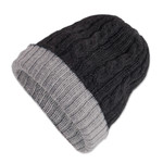 Reversible 100% alpaca hat, 'Warm and Toasty' - Light and Dark Grey Reversible 100% Alpaca Hat from Peru