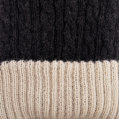 Reversible 100% alpaca hat, 'Warm and Contented' - 100% Alpaca White and Grey Reversible Knit Hat from Peru