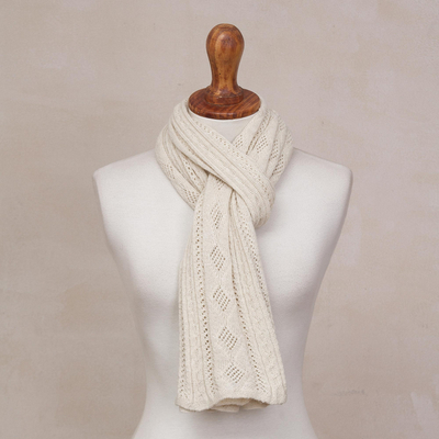 Antique White 100% Baby Alpaca Knit Scarf from Peru - Lady in Antique ...