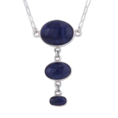 Sodalite Y-necklace, 'Levitating' - Fair Trade Andean Sodalite Modern Sterling Silver Necklace