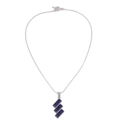 Sodalite pendant necklace, 'Distinguished Diagonals' - Artisan Crafted Modern Sodalite Necklace in Andean Silver