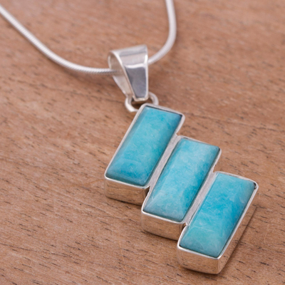 Amazonite pendant necklace, 'Distinguished Diagonals' - Fair Trade Modern Amazonite Necklace in Andean 925 Silver