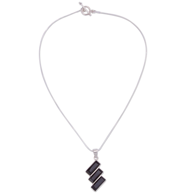 Black Obsidian Necklace Handcrafted of Andean 925 Silver