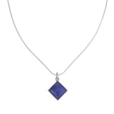 Sodalite pendant necklace, 'Evocative Color' - Sodalite and Silver Pendant Necklace Handcrafted in Peru
