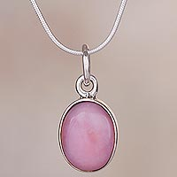 Opal pendant necklace, 'Captivating Color' - Artisan Crafted Modern Pink Opal Necklace in Andean Silver