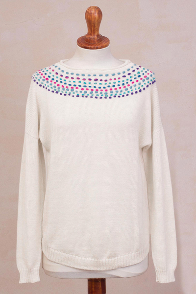 100% baby alpaca sweater, 'Alabaster Luxury' - Knit Alabaster Baby Alpaca Pullover Sweater from Peru