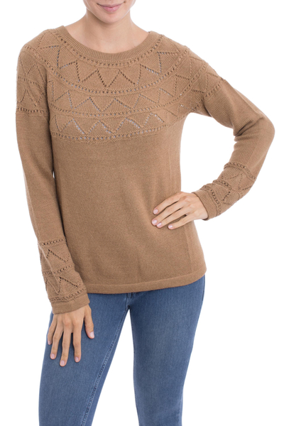 Knit Camel Baby Alpaca Pullover Sweater from Peru