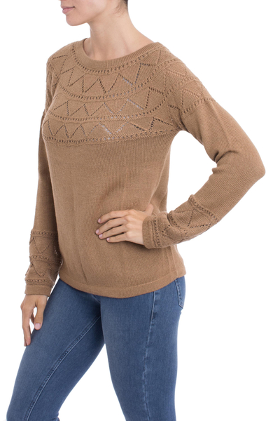 100% baby alpaca sweater, 'Peruvian Evening in Camel' - Knit Camel Baby Alpaca Pullover Sweater from Peru