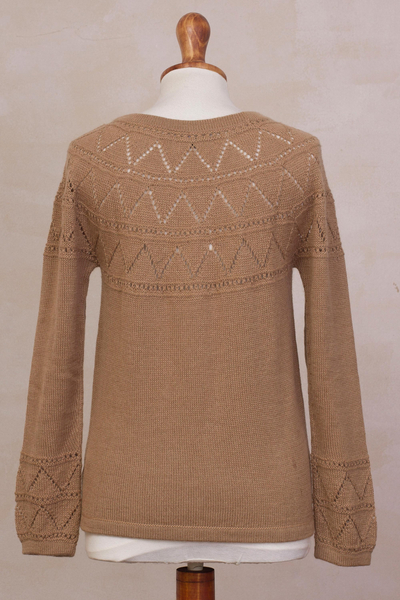 100% baby alpaca sweater, 'Peruvian Evening in Camel' - Knit Camel Baby Alpaca Pullover Sweater from Peru