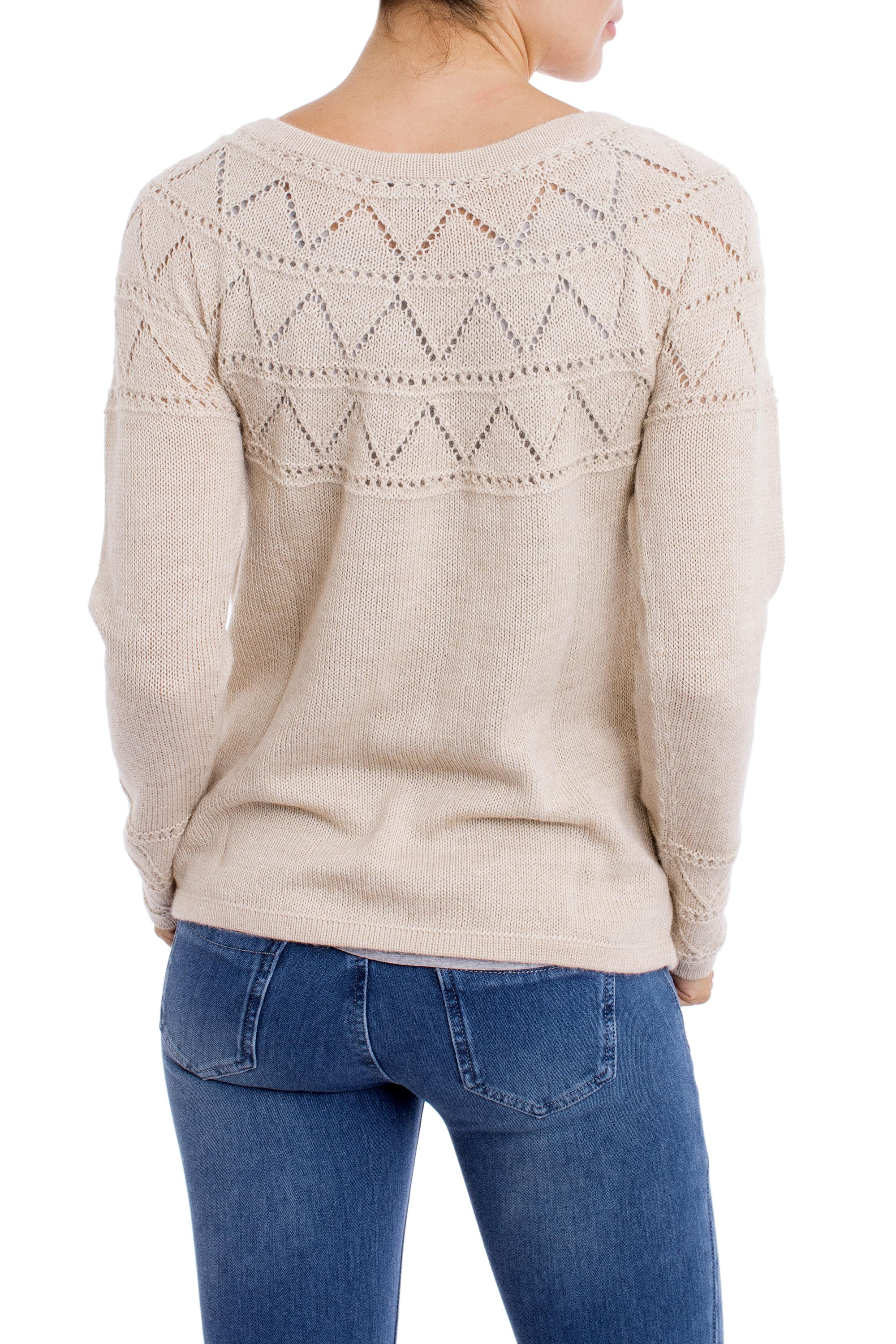 Knit Alabaster Baby Alpaca Pullover Sweater from Peru - Peruvian ...