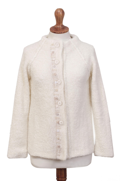 Off White Alpaca Blend Sweater Jacket from Peru