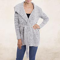 Grey Alpaca Blend Belted Sweater Jacket from Peru,'Saturday Morning in Grey'