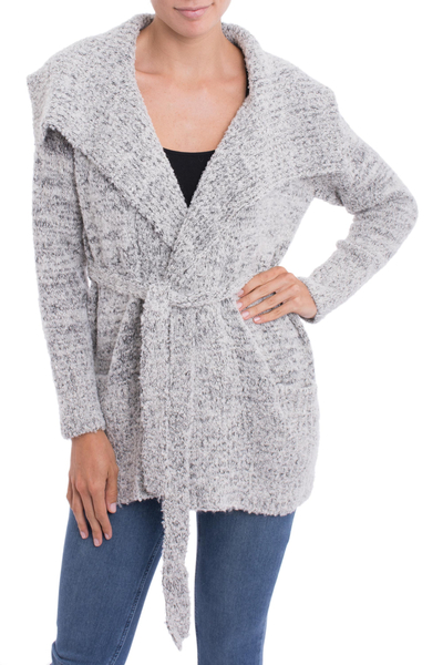 Alpaca blend sweater jacket, 'Saturday Morning in Grey' - Grey Alpaca Blend Belted Sweater Jacket from Peru