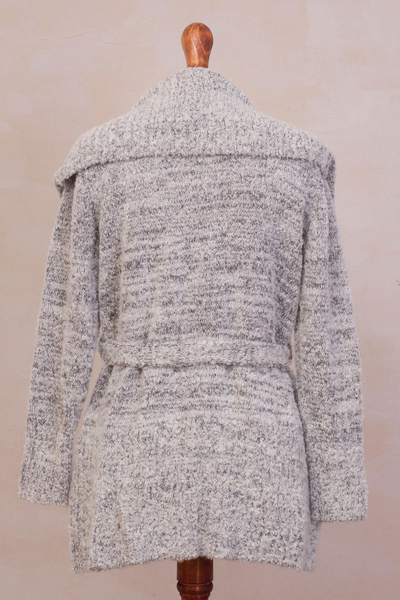 Alpaca blend sweater jacket, 'Saturday Morning in Grey' - Grey Alpaca Blend Belted Sweater Jacket from Peru