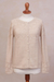 100% baby alpaca cardigan sweater, 'Sweet Mystique in Ivory' - Ivory Baby Alpaca Cardigan Sweater with Pointelle Designs