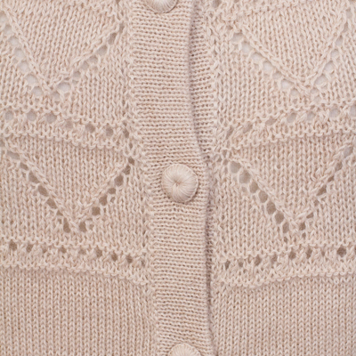 Suéter cardigan 100% baby alpaca - Sweater Marfil Baby Alpaca con Diseños Pointelle