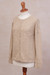 100% baby alpaca cardigan sweater, 'Sweet Mystique in Ivory' - Ivory Baby Alpaca Cardigan Sweater with Pointelle Designs