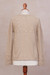 100% baby alpaca cardigan sweater, 'Sweet Mystique in Ivory' - Ivory Baby Alpaca Cardigan Sweater with Pointelle Designs