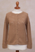 100% baby alpaca cardigan sweater, 'Sweet Mystique in Tan' - Tan Baby Alpaca Cardigan Sweater with Pointelle Knit Designs (image 2d) thumbail