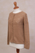 100% baby alpaca cardigan sweater, 'Sweet Mystique in Tan' - Tan Baby Alpaca Cardigan Sweater with Pointelle Knit Designs (image 2e) thumbail