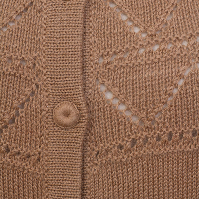 Suéter cardigan 100% baby alpaca - Suéter Cárdigan de Baby Alpaca Tan con Diseños de Punto Pointelle