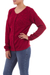 100% baby alpaca sweater, 'Sweet Mystique in Crimson' - Crimson Baby Alpaca Cardigan Sweater with Pointelle Knit (image 2b) thumbail