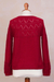 100% baby alpaca sweater, 'Sweet Mystique in Crimson' - Crimson Baby Alpaca Cardigan Sweater with Pointelle Knit (image 2f) thumbail
