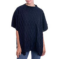 Alpaca blend poncho, Andean Romance in Navy Blue