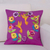 Applique cotton cushion cover, 'Hummingbird Cheer' - Fuchsia Cushion Cover with Hummingbird and Floral Appliques