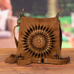 Suede sling, 'Ripple Effect in Caramel' - Handcrafted Suede Sling in Caramel from Peru