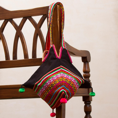 Shoulder bag, 'Andean Night' - Creative Handwoven Shoulder Bag from Peru