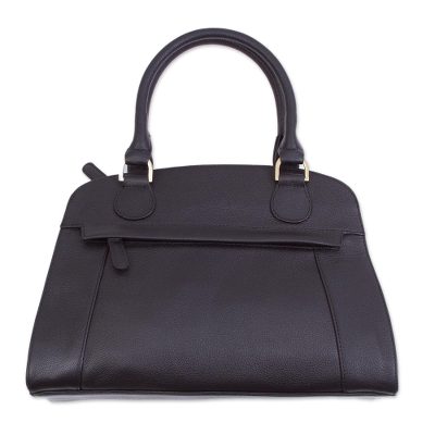 Handcrafted Leather Handle Handbag in Black from Peru