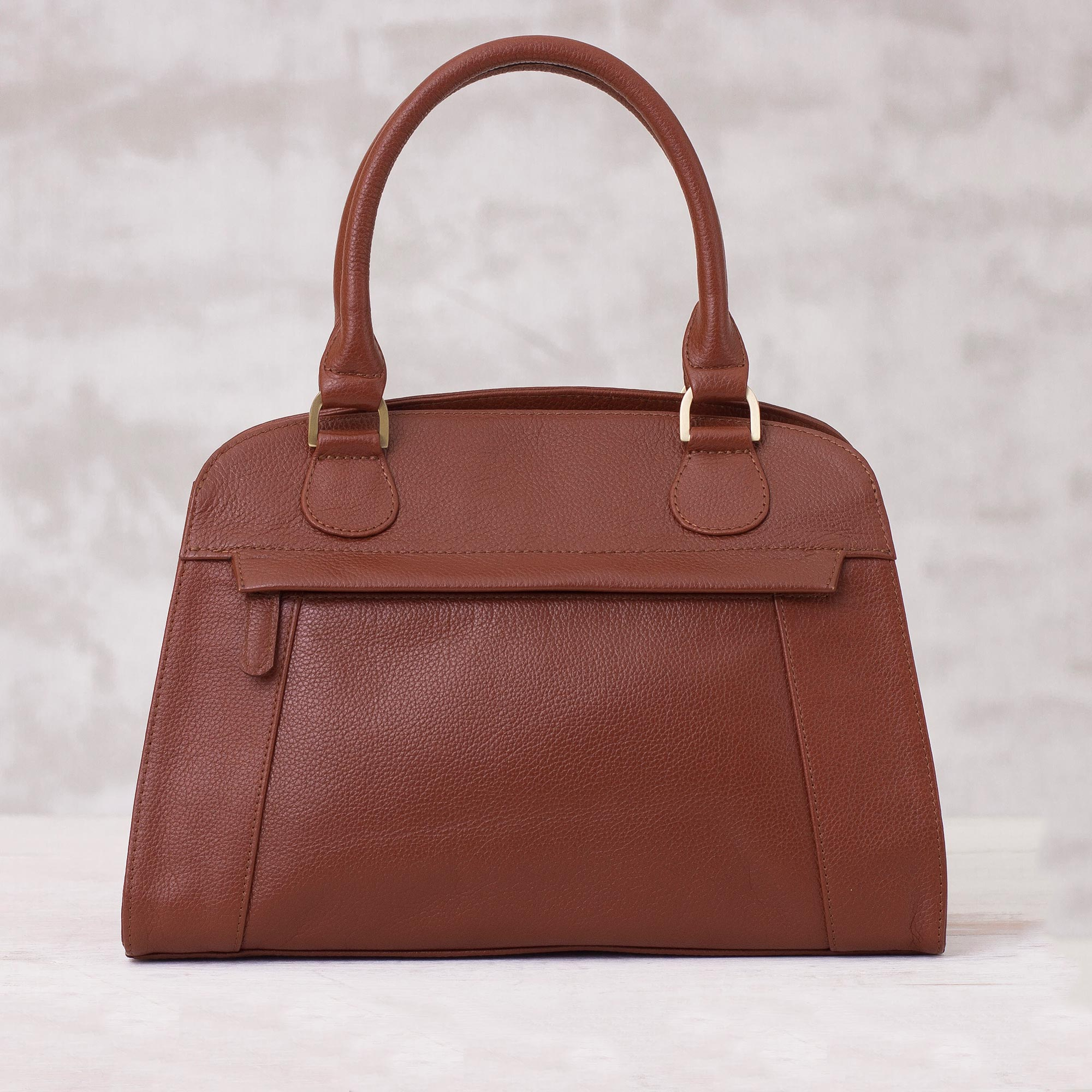 Handcrafted Leather Handle Handbag in Russet from Peru - Russet Glamour ...