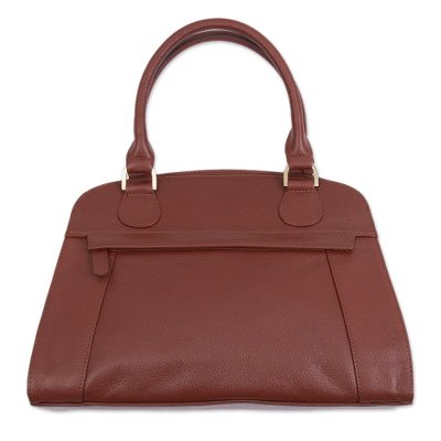 Handcrafted Leather Handle Handbag in Russet from Peru
