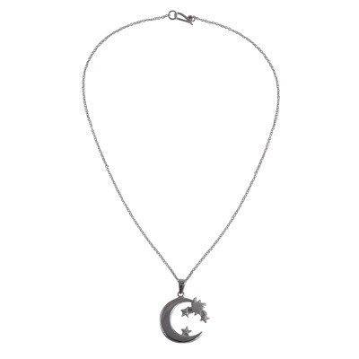 Sterling silver pendant necklace, 'Fairytale Night' - Sterling Silver Crescent Moon and Stars Pendant Necklace