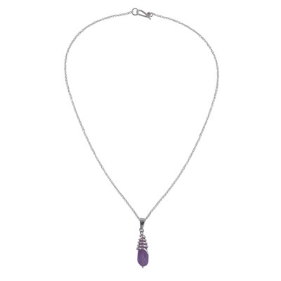 Amethyst and sterling silver pendant necklace, 'Amethyst Teardrop' - Amethyst and Sterling Silver Teardrop Pendant Necklace