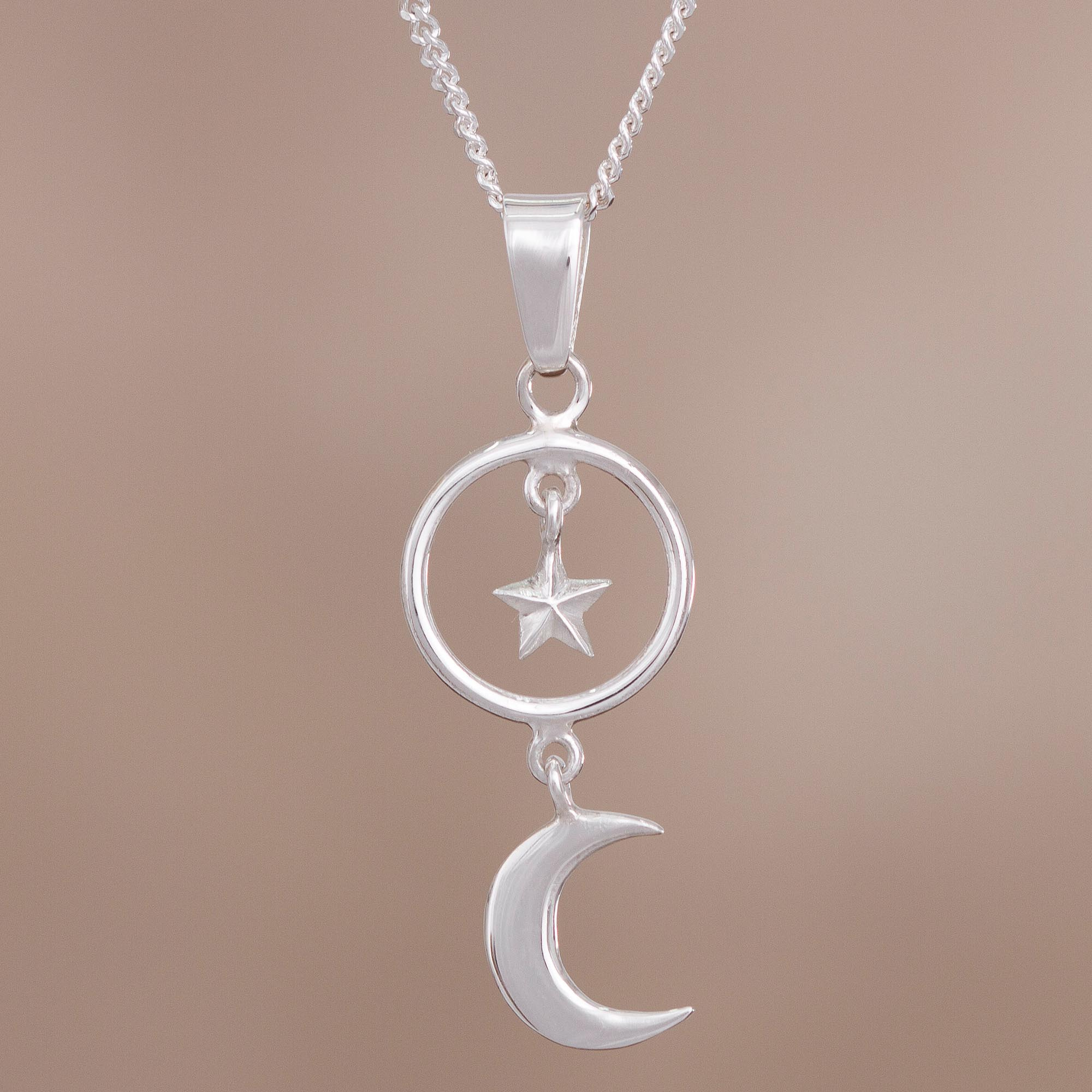 sterling silver crescent moon and star necklace