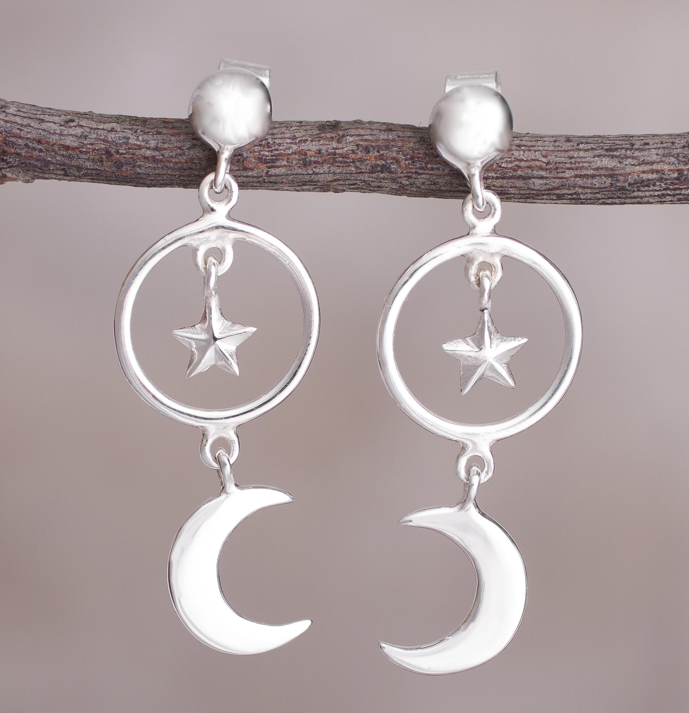 925 Sterling Silver Crescent Moon Drop/Dangle Earrings