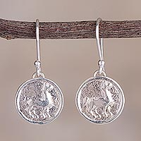 Sterling silver dangle earrings, 'Llama Life' - Llama Sterling Silver Dangle Earrings from Peru