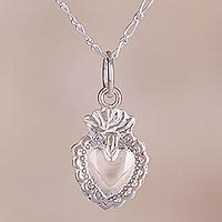 Sterling silver pendant necklace, 'Miraculous Heart' - Religious Heart Sterling Silver Pendant Necklace from Peru